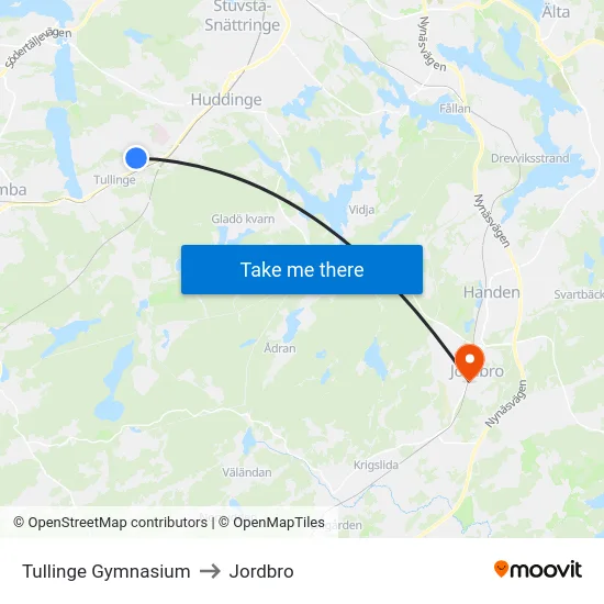 Tullinge Gymnasium to Jordbro map