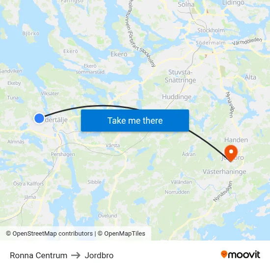 Ronna Centrum to Jordbro map