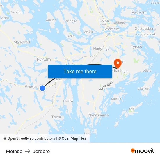 Mölnbo to Jordbro map