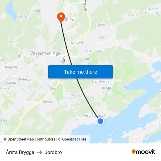 Årsta Brygga to Jordbro map