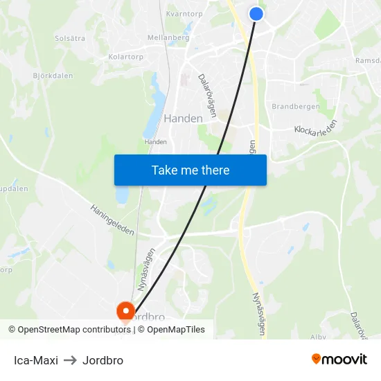 Ica-Maxi to Jordbro map