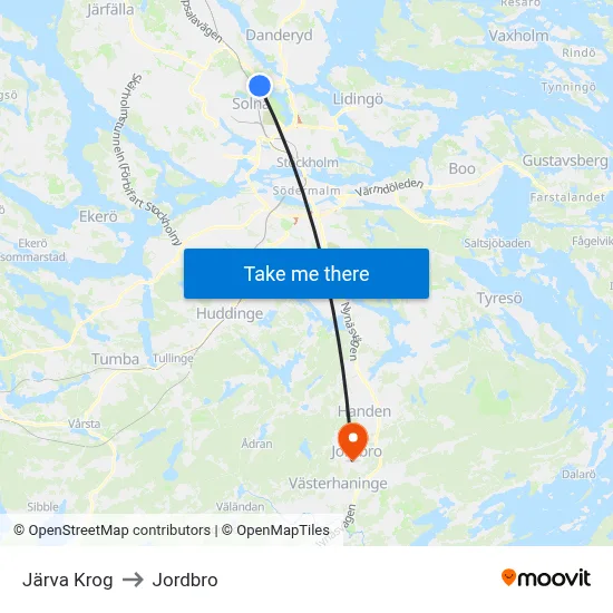 Järva Krog to Jordbro map