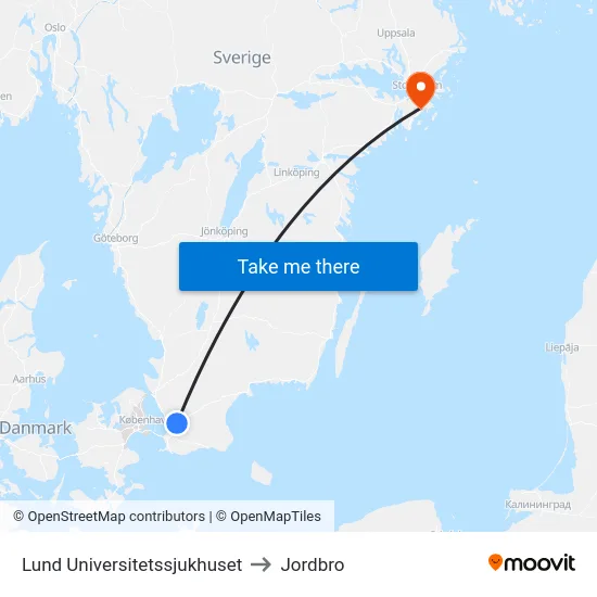Lund Universitetssjukhuset to Jordbro map