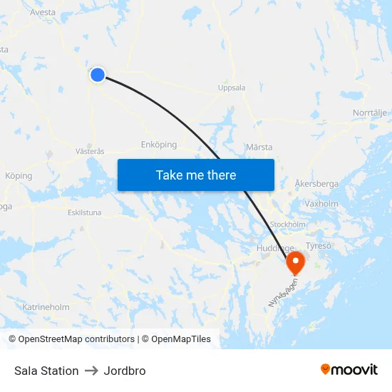 Sala Station to Jordbro map