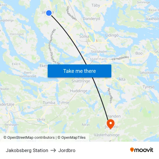 Jakobsberg Station to Jordbro map