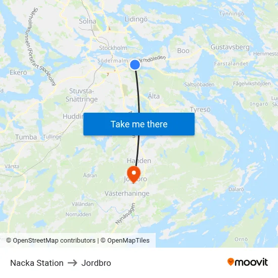 Nacka Station to Jordbro map