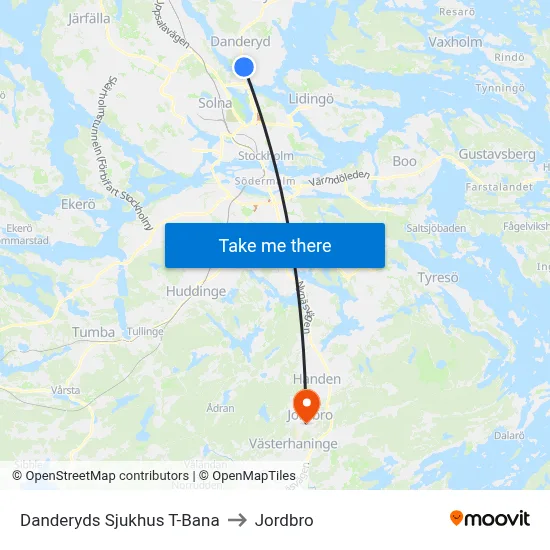 Danderyds Sjukhus T-Bana to Jordbro map