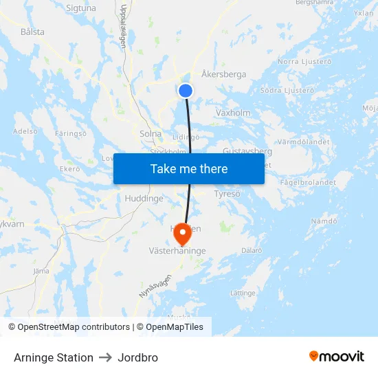 Arninge Station to Jordbro map
