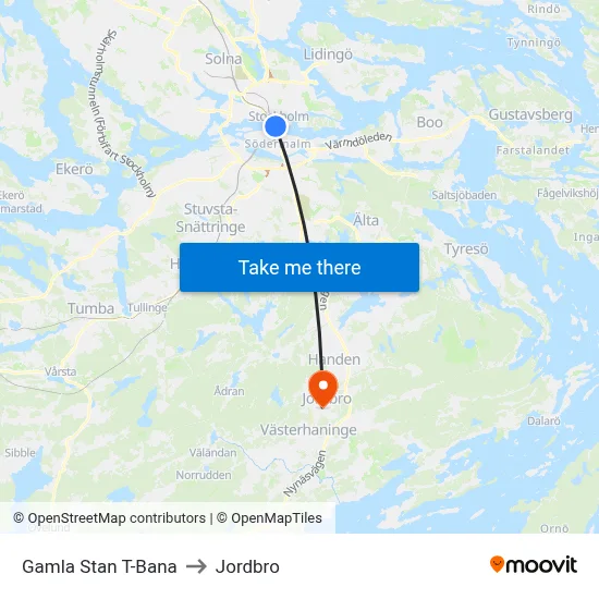 Gamla Stan T-Bana to Jordbro map