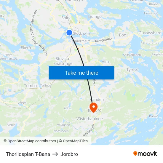 Thorildsplan T-Bana to Jordbro map