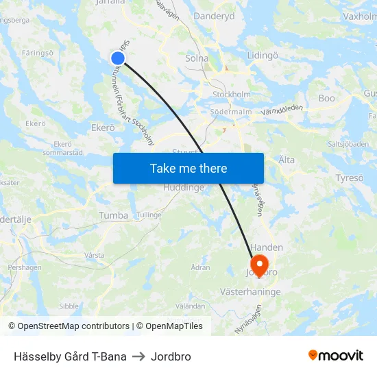 Hässelby Gård T-Bana to Jordbro map