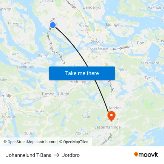 Johannelund T-Bana to Jordbro map