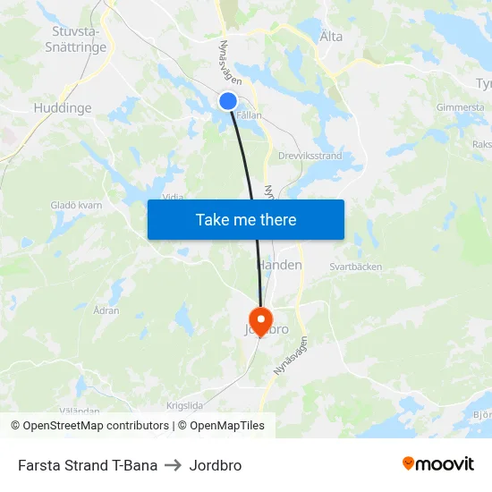 Farsta Strand T-Bana to Jordbro map