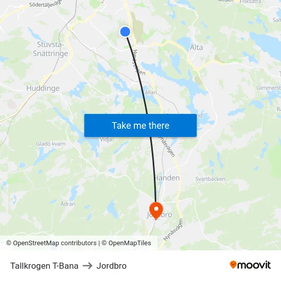 Tallkrogen T-Bana to Jordbro map