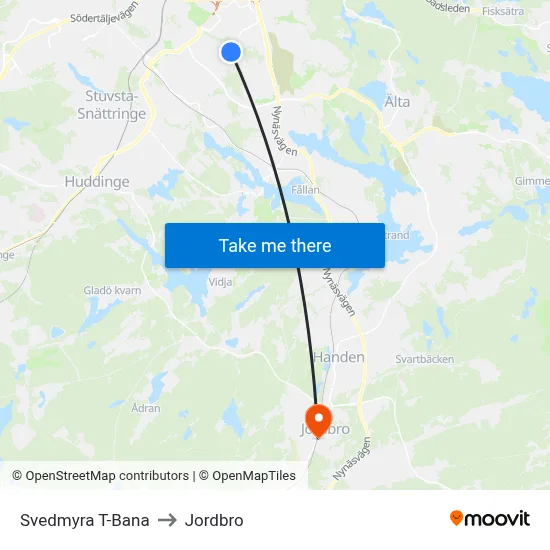 Svedmyra T-Bana to Jordbro map