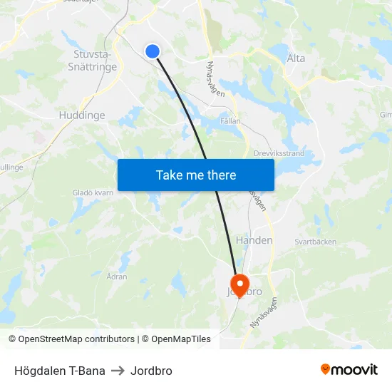 Högdalen T-Bana to Jordbro map