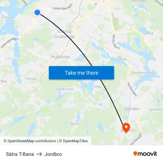 Sätra T-Bana to Jordbro map