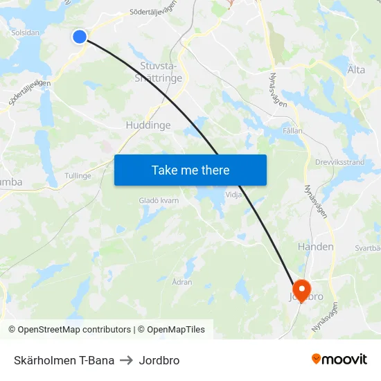 Skärholmen T-Bana to Jordbro map