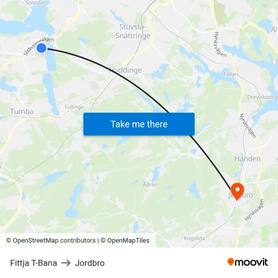Fittja T-Bana to Jordbro map