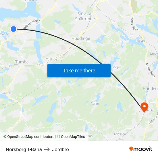 Norsborg T-Bana to Jordbro map