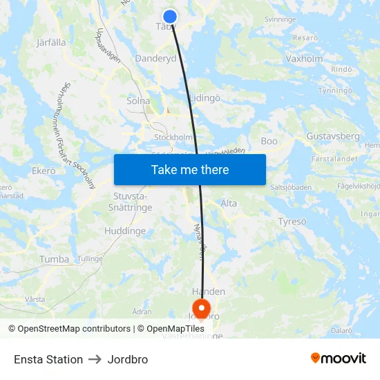 Ensta Station to Jordbro map