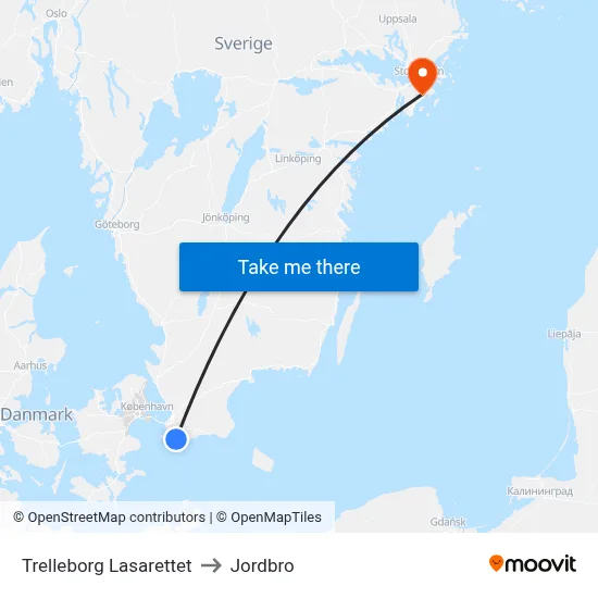 Trelleborg Lasarettet to Jordbro map