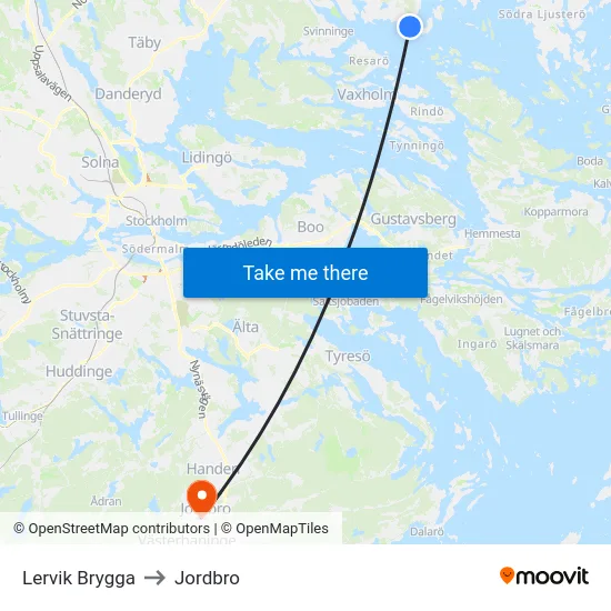 Lervik Brygga to Jordbro map
