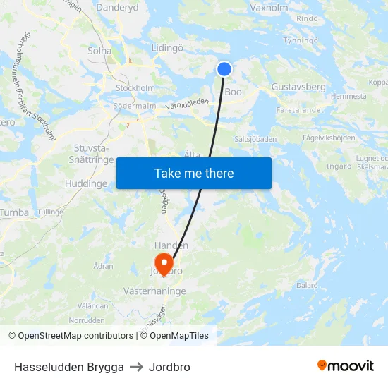 Hasseludden Brygga to Jordbro map