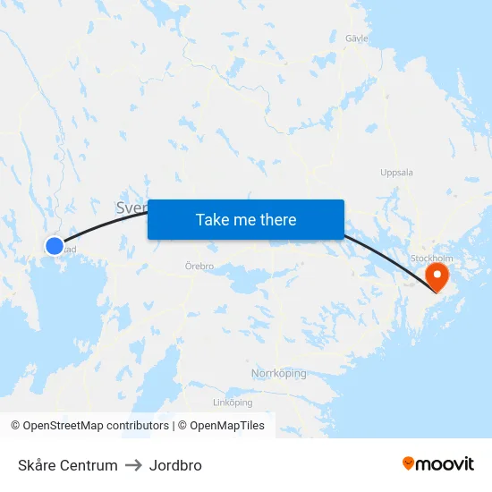 Skåre Centrum to Jordbro map