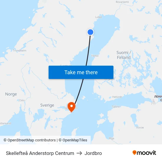 Skellefteå Anderstorp Centrum to Jordbro map