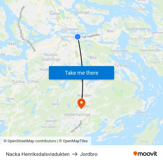 Nacka Henriksdalsviadukten to Jordbro map