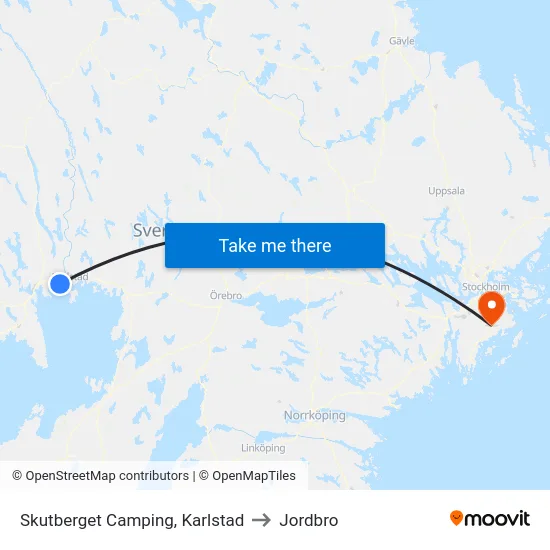 Skutberget Camping, Karlstad to Jordbro map