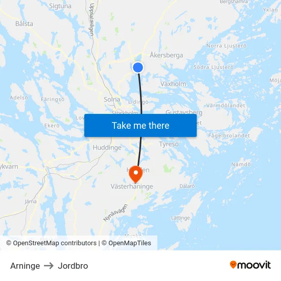 Arninge to Jordbro map