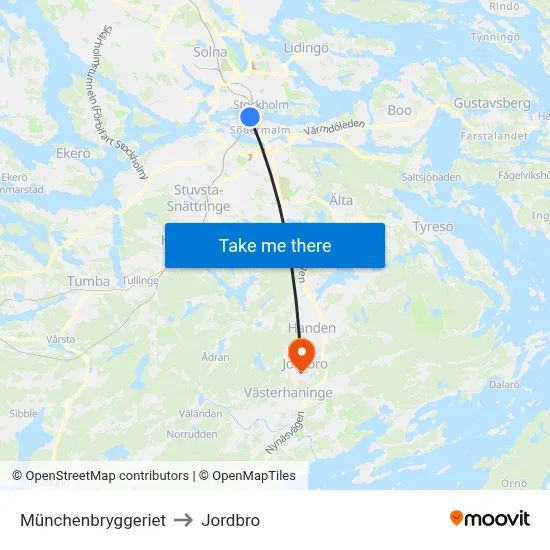 Münchenbryggeriet to Jordbro map