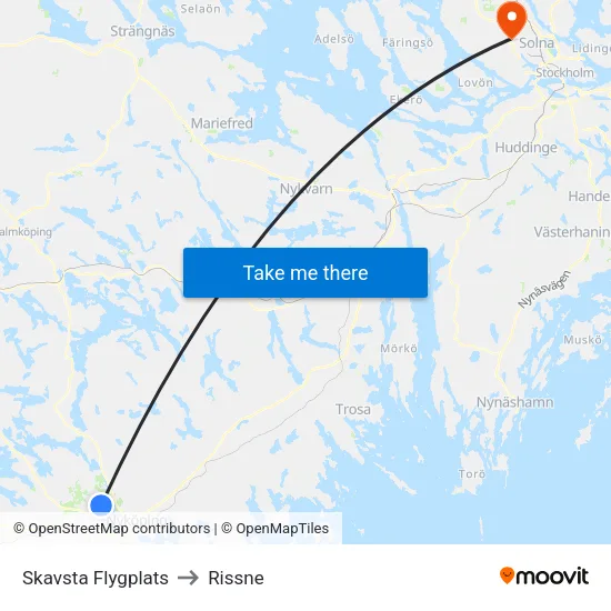 Skavsta Flygplats to Rissne map