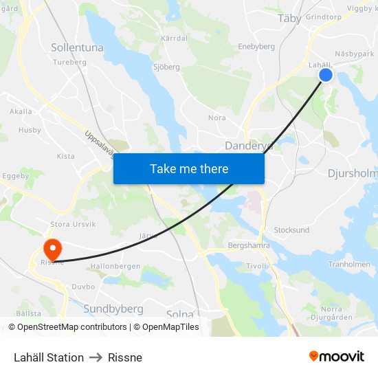 Lahäll Station to Rissne map