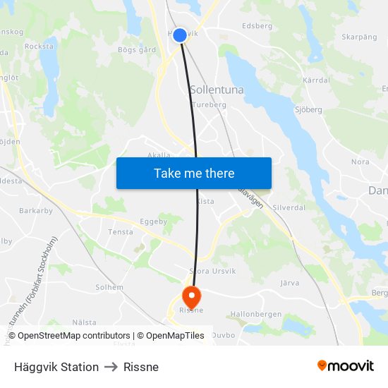 Häggvik Station to Rissne map