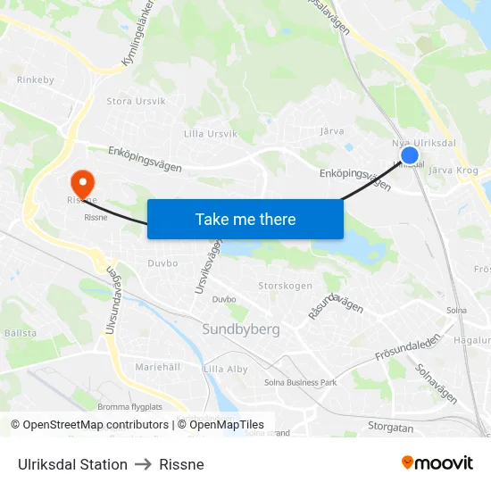 Ulriksdal Station to Rissne map