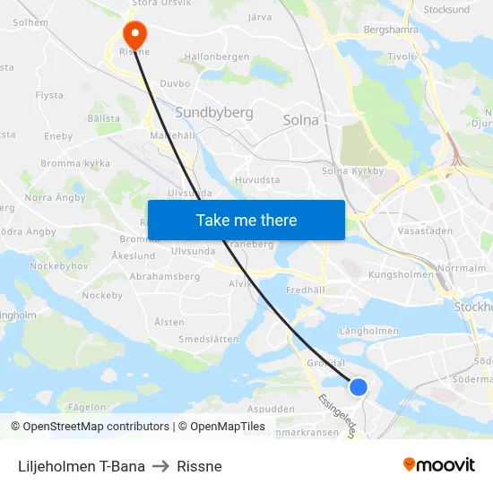 Liljeholmen T-Bana to Rissne map