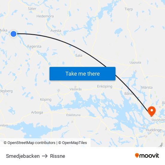 Smedjebacken to Rissne map