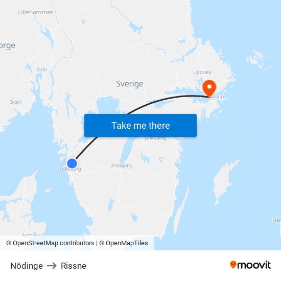 Nödinge to Rissne map