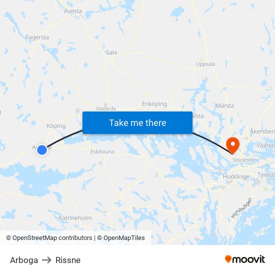 Arboga to Rissne map