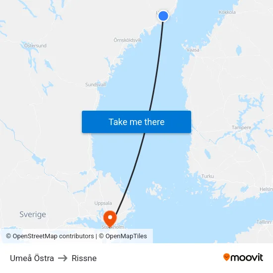 Umeå Östra to Rissne map