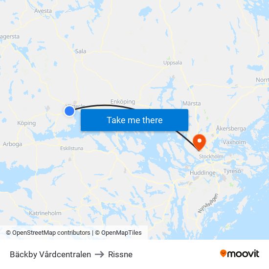 Bäckby Vårdcentralen to Rissne map