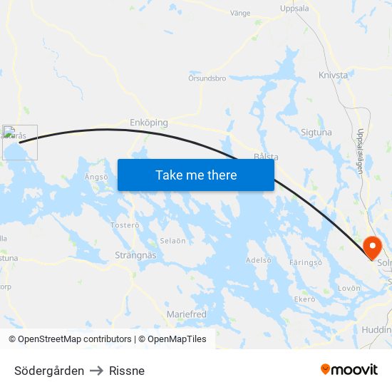 Södergården to Rissne map