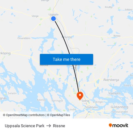 Uppsala Science Park to Rissne map