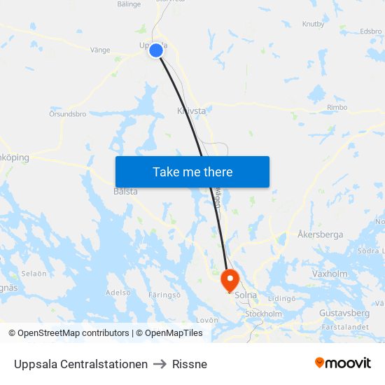 Uppsala Centralstationen to Rissne map
