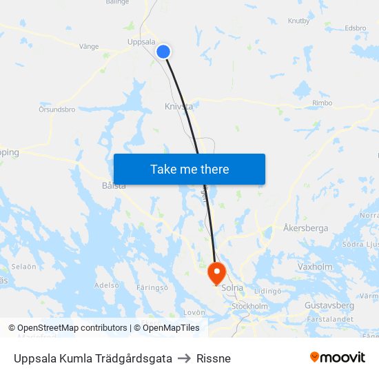 Uppsala Kumla Trädgårdsgata to Rissne map