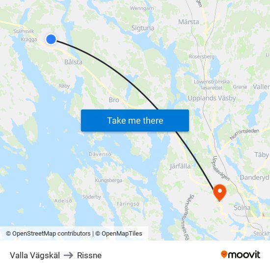 Valla Vägskäl to Rissne map