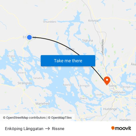 Enköping Långgatan to Rissne map